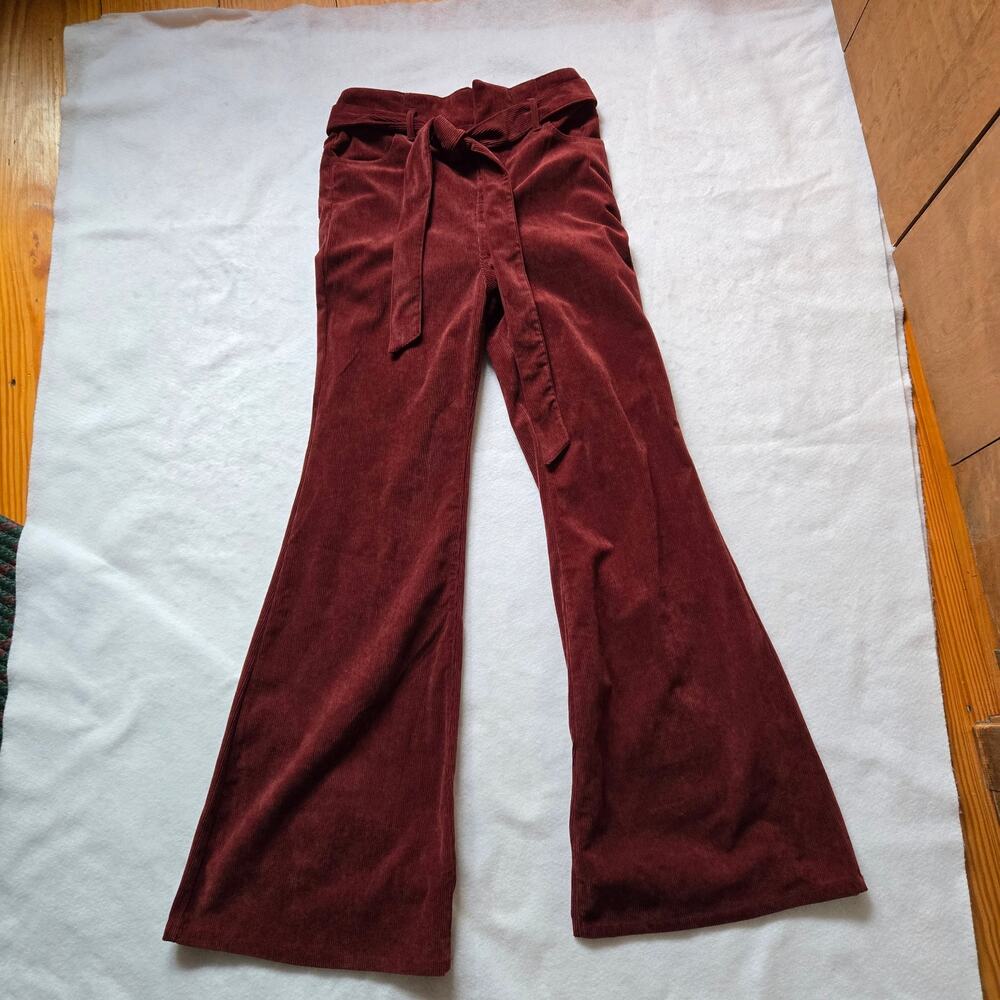 Flying Tomato Corduroy Pants Bell Bottoms Flare, Burgundy, Medium, Boho Hippie